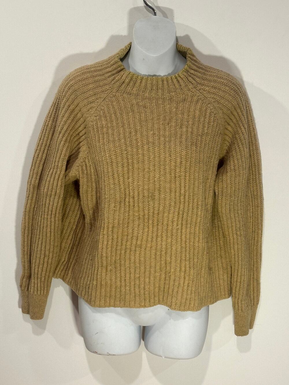 Muji Ribbed Wool Mock Neck Sweater Ochre Yellow Mustard Minimalist Boxy M